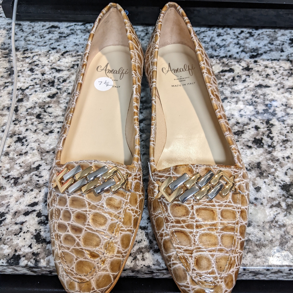 Amalfi Tan Crocodile Pattern Flats